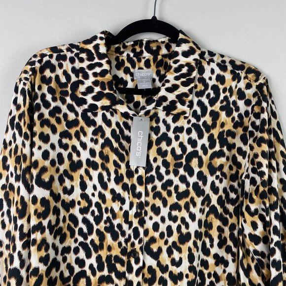 Chicos Sandwash Satin Animal Print Shirt Womens 3 US XL Button Up Modal - Picture 2 of 12